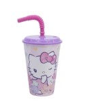 BICCHIERE IN PLASTICA 430ML CON CANNUCCIA E COPERCHIO HELLO KITTY