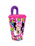 BICCHIERE 430ML MINNIE IN PLASTICA ROSA CON CANNUCCIA E COPERCHIO, PER BAMBINI