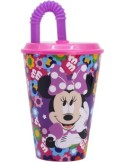 BICCHIERE 430ML MINNIE IN PLASTICA ROSA CON CANNUCCIA E COPERCHIO, PER BAMBINI