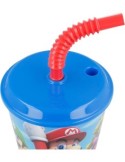 BICCHIERE 430ML IN PLASTICA RIUTILIZZABILE SUPERMARIO CON CANNUCCIA, PER BAMBINI