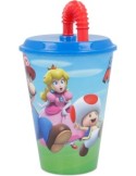 BICCHIERE 430ML IN PLASTICA RIUTILIZZABILE SUPERMARIO CON CANNUCCIA, PER BAMBINI