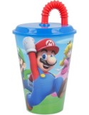 BICCHIERE 430ML IN PLASTICA RIUTILIZZABILE SUPERMARIO CON CANNUCCIA, PER BAMBINI