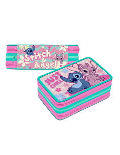 ASTUCCIO STITCH 3 ZIP PREMIUM COMPLETO CON PENNARELLI GIOTTO, PASTELLI NOREX, ACCESSORI SCUOLA