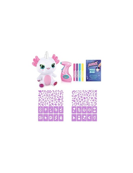 Airbrush Plush Axolotl 32 cm – Peluche Interattivo con Aerografo, Stencil, Luci e Guida Emozioni