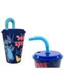 Bicchiere Disney Stitch 430 ml in Plastica BPA‑Free con Cannuccia Integrata – Ideale per Bambini
