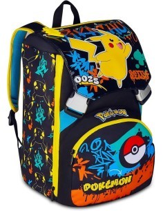 Zaino scuola Seven, Pokémon, doppio scomparto estensibile, 24-27 litri, nero, bambino, scuola elementare
