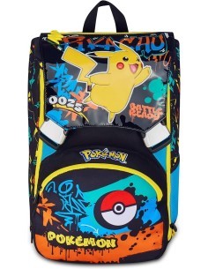 Zaino scuola Seven, Pokémon, doppio scomparto estensibile, 24-27 litri, nero, bambino, scuola elementare