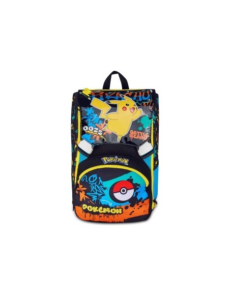 Zaino scuola Seven, Pokémon, doppio scomparto estensibile, 24-27 litri, nero, bambino, scuola elementare