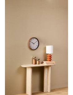 Orologio Bratislav, diametro 35 cm, plastica bianca, effetto legno noce, da parete