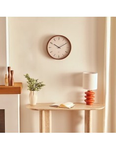 Orologio Bratislav, diametro 35 cm, plastica bianca, effetto legno noce, da parete