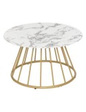 Tavolino Rayo, effetto marmo bianco, vetro temperato, D70 cm, struttura in acciaio