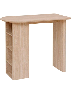 Tavolo bar Anaya, 120x60 cm, MDF effetto travertino, ovale, con 4 vani, altezza 103,5 cm