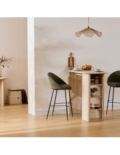 Tavolo bar Anaya, 120x60 cm, MDF effetto travertino, ovale, con 4 vani, altezza 103,5 cm 2