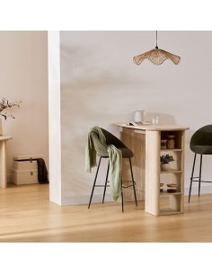 Tavolo bar Anaya, 120x60 cm, MDF effetto travertino, ovale, con 4 vani, altezza 103,5 cm