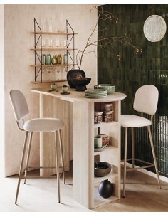 Tavolo bar Anaya, 120x60 cm, MDF effetto travertino, ovale, con 4 vani, altezza 103,5 cm