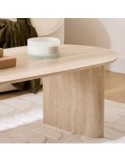 Tavolino da caffè Anaya, 120x60 cm, MDF effetto travertino beige, ovale, altezza 40 cm