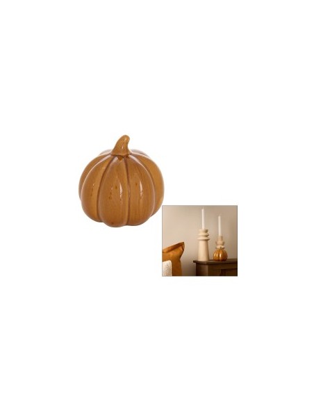 Zucca Decorativa Autunno, Ceramica Stoneware, Diametro 10,5 cm, Profondità 10 cm