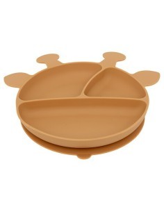 Set Pranzo, 4 Pezzi, Giraffa, Silicone, Ocre, Piatto, Ciotola, Bicchiere, Cucchiaio