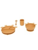 Set Pranzo, 4 Pezzi, Giraffa, Silicone, Ocre, Piatto, Ciotola, Bicchiere, Cucchiaio