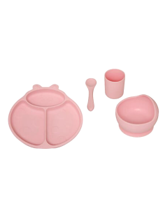 Set Piatti, 4 Pezzi, Silicone, Rose, Lavabile, Antiscivolo, Bambini