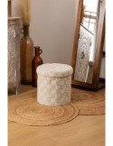 Pouf Pieghevole, Pasti, Rotondo, Diametro 38 cm, Tufté, Bianco, MDF E1, Poliestere
