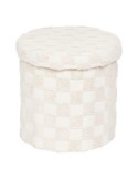 Pouf Pieghevole, Pasti, Rotondo, Diametro 38 cm, Tufté, Bianco, MDF E1, Poliestere