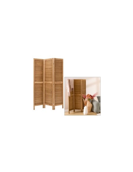 Paravento, Camila, L. 120 x P. 2 x H. 170 cm, Legno Paulownia, Marrone, Pannelli Pieghevoli