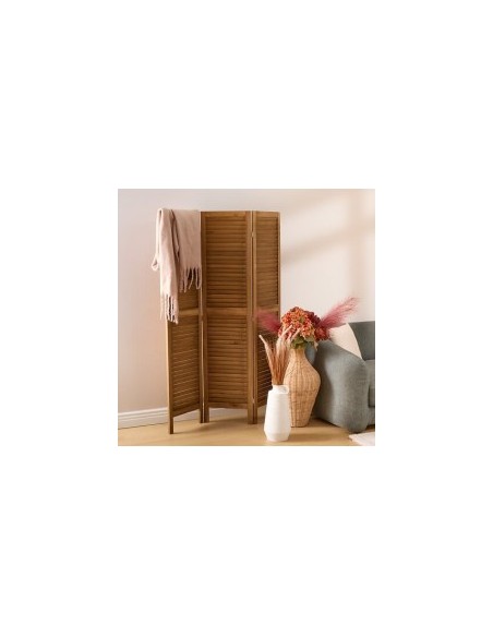 Paravento, Camila, L. 120 x P. 2 x H. 170 cm, Legno Paulownia, Marrone, Pannelli Pieghevoli