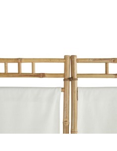 Paravento, Kael, 135,5 x 170 cm, Bambù, Tessuto Bianco, 3 Pannelli, Pieghevole