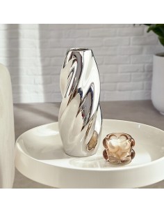 Vaso Ceramica Sky, Argento, Alto 28,5 cm, Diametro 11,5 cm