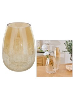 Vaso, vetro craquelé, Alexis, trasparente, D.19 x H.25 cm