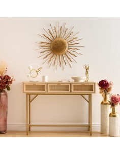 Decorazione, parete, sole, Edwige, metallo dorato, Ø80 cm, stile moderno