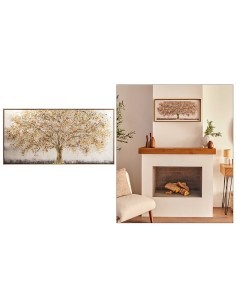 Tela stampata incorniciata Eka 78x38 cm, marrone, effetto alluminio, albero dorato