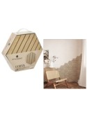 Set 3 pannelli decorativi, Colva, esagono, 30 x 26 cm, MDF, effetto legno chiaro, isolamento acustico