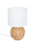 Lampada a sfera da tavolo, Sand, 37 cm altezza, giacinto beige, design naturale, base in acciaio