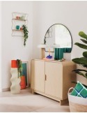 Lampada fungo Pola, bianca, 36 cm altezza, doppio attacco E27, legno Hevea e acciaio, collezione Modern Flow
