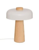 Lampada fungo Pola, bianca, 36 cm altezza, doppio attacco E27, legno Hevea e acciaio, collezione Modern Flow