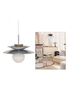 Sospensione Omia, metallo argentato, diametro 38 cm, altezza 125 cm, collezione Sky Lounge