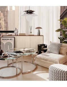 Sospensione Omia, metallo argentato, diametro 38 cm, altezza 125 cm, collezione Sky Lounge
