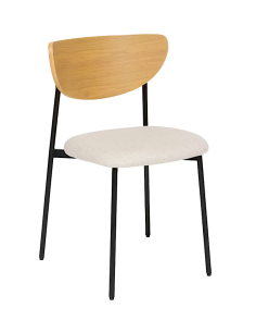 Sedia Jaisa, seduta in tessuto beige, schienale in legno, gambe in metallo, 50 x 50 x 81 cm