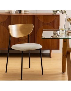 Sedia Jaisa, seduta in tessuto beige, schienale in legno, gambe in metallo, 50 x 50 x 81 cm