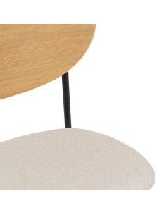 Sedia Jaisa, seduta in tessuto beige, schienale in legno, gambe in metallo, 50 x 50 x 81 cm