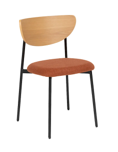 Sedia Jaisa, seduta in tessuto ambra, schienale in legno, gambe in metallo – 50 x 50 x 81 cm