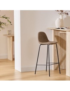 Sgabello da bar Vladi, moka, beige, acciaio e plywood FSC, L. 43,5 x P. 41,5 x H. 96 cm, 4,55 Kg