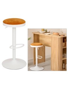 Sgabello da bar Ilsa, altezza regolabile, bianco e ocra, acciaio, Ø 41,5 x H. 76 cm, 5.47 Kg