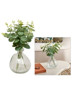 Composizione eucalipto, Urice, altezza 35 cm, vaso in vetro trasparente, 20 x 20 x 35 cm