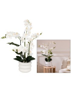 Orchidea artificiale Mick, altezza 80 cm, vaso ceramica bianco, 65 x 55 x 80 cm