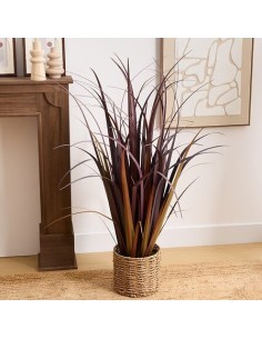 Mazzo di lino artificiale, con vaso in cemento, rosso, altezza 91 cm, 70 x 70 x 91 cm