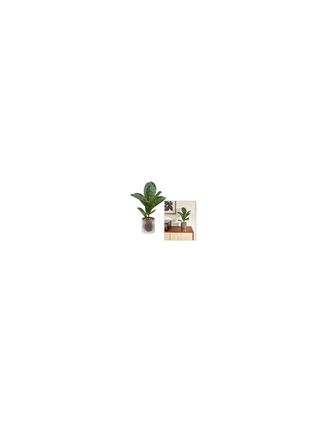 Ficus artificiale, con vaso in ceramica argentata, multicolore, altezza 54 cm, 34 x 34 x 54 cm
