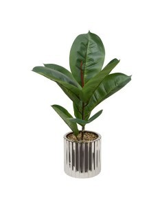 Ficus artificiale, con vaso in ceramica argentata, multicolore, altezza 54 cm, 34 x 34 x 54 cm